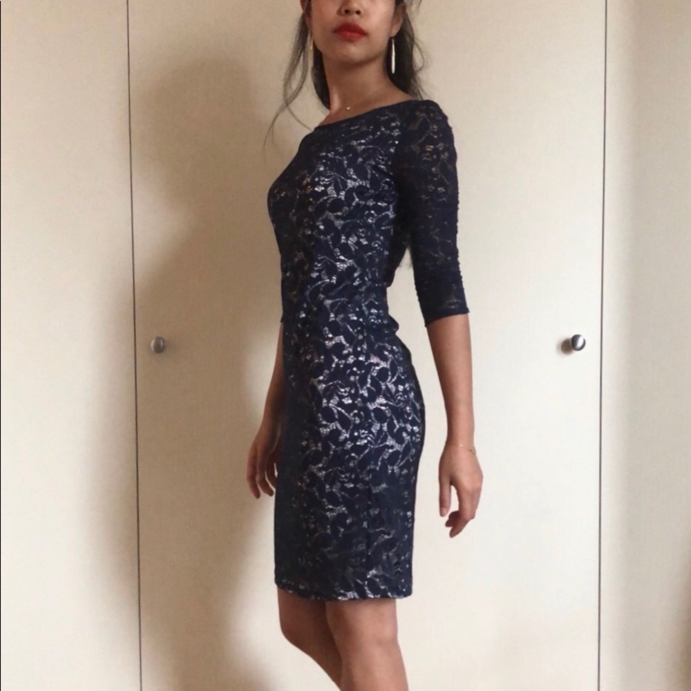 Elegant midnight blue lace dress
